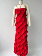 Party Dress Maxi Orange Off-The-Shoulder Ruffles Sleeveless Backless Elegant Semi Formal Dress Dress