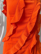 Party Dress Maxi Orange Off-The-Shoulder Ruffles Sleeveless Backless Elegant Semi Formal Dress Dress