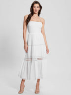 Vacation Dresses Maxi Backless Lace Lace Up Sleeveless Halter Casual White Dress