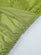 Date Night Dresses Mini Asymmetrical Pleated Lace Short Sleeves Off-The-Shoulder Sexy Green Dress