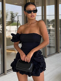 Date Night Dresses Mini Backless Ruffles Zipper Sleeveless Strapless Chic White Dress
