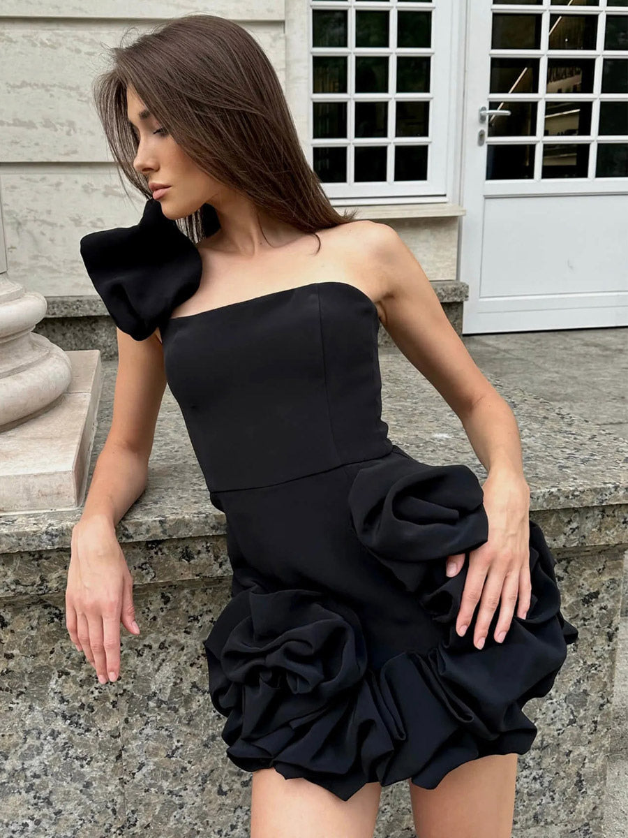 Date Night Dresses Mini Backless Ruffles Zipper Sleeveless Strapless Chic White Dress