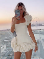 Date Night Dresses Mini Backless Ruffles Zipper Sleeveless Strapless Chic White Dress
