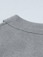 Date Night Dresses Mini Pleated Knitted Long Sleeves V-Neck Sweet Gray Dress