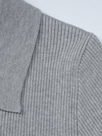 Date Night Dresses Mini Pleated Knitted Long Sleeves V-Neck Sweet Gray Dress