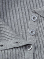 Date Night Dresses Mini Pleated Knitted Long Sleeves V-Neck Sweet Gray Dress