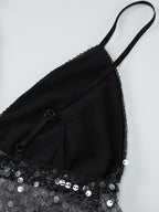 Black Cami Top Straps Neck Lace Sexy Polyester Women Camis