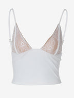 White Cami Top V-Neck Lace Polyester Sexy Women Camis