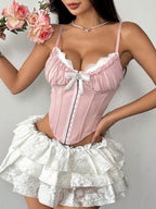 Corset Tops Blue Sexy Straps Neck Backless Slim Fit Lace Lace Up Tops