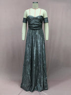 Party Dress Maxi Dazzling Blue V-Neck Sequins Sleeveless Open Shoulder Chic Semi Formal Dress