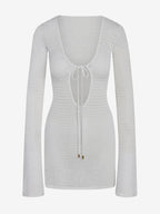Cover Ups Mini Dresses Shaping Long Sleeves Scoop Neck Athletic Black Summer Beach Swimwear