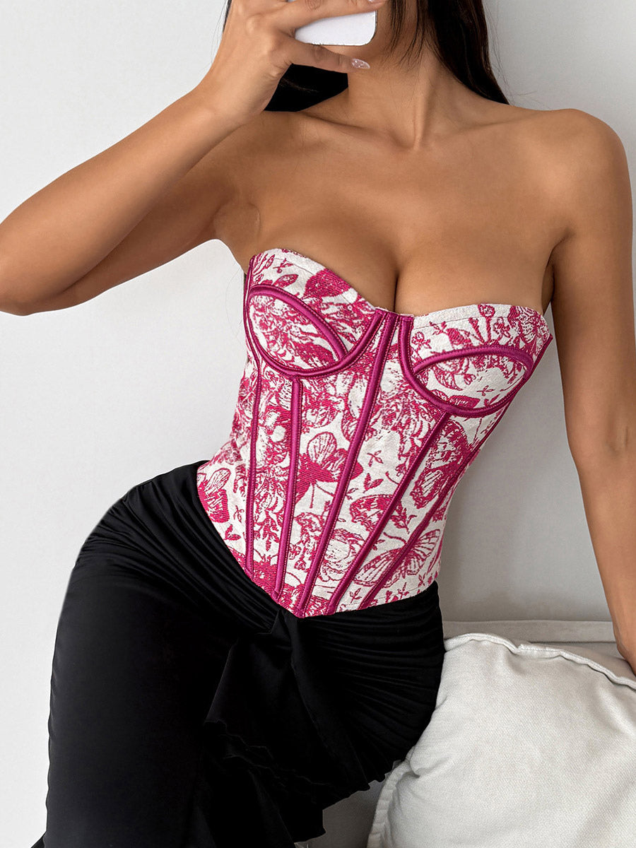 Corset Tops Tops Blue Sexy Strapless Slim Fit Lace Up Tops