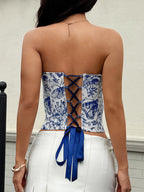 Corset Tops Tops Blue Sexy Strapless Slim Fit Lace Up Tops