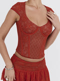 Corset Tops Red Chic Slim Fit Lace Zipper Tops