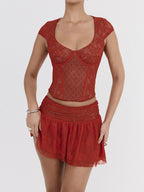 Corset Tops Red Chic Slim Fit Lace Zipper Tops