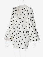 Date Night Dresses Mini Pleated Long Sleeves Polka Dot V-Neck Flared Sleeves Elegant Dress