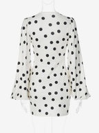 Date Night Dresses Mini Pleated Long Sleeves Polka Dot V-Neck Flared Sleeves Elegant Dress