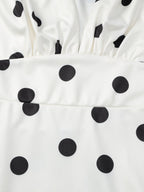 Date Night Dresses Mini Pleated Long Sleeves Polka Dot V-Neck Flared Sleeves Elegant Dress