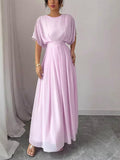 Party Dress Maxi Pink Jewel Neck Ruffles Half Sleeves Chic Semi Formal Dress