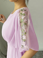 Party Dress Maxi Pink Jewel Neck Ruffles Half Sleeves Chic Semi Formal Dress
