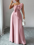 Party Dress Maxi Light Sky Blue One-Shoulder Flowers Sleeveless Asymmetrical Sweet Semi Formal Dress