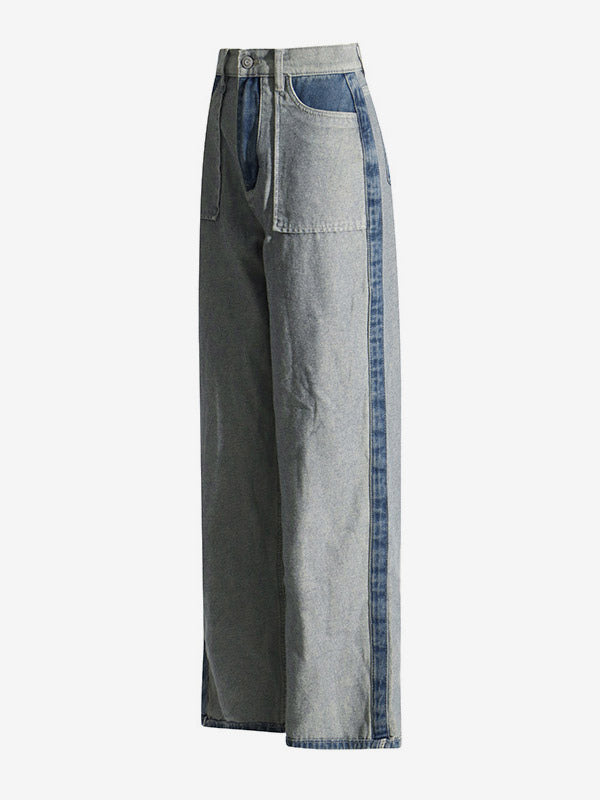 Women's Jeans Elegant Raised Waist Two-Tone Denim