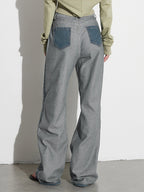 Women's Jeans Elegant Raised Waist Two-Tone Denim