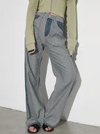 Women's Jeans Elegant Raised Waist Two-Tone Denim