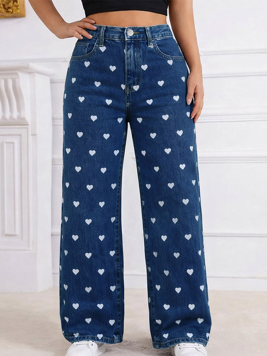 Jeans Women's Bottoms Printed Cool Wide Casual Jeans