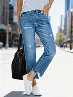 Jeans Women's Bottoms Distressed Cropped Denim Casual Jeans