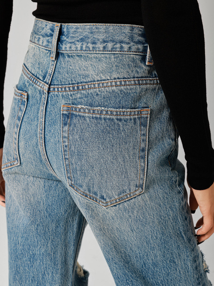 Jeans Women's Bottoms For Woman Casual Raised Waist Jeans