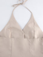 Two Piece Sets Khaki Chic Daily V-Neck Sleeveless Pant Set