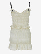 Two Piece Sets Apricot Chic Pleated Resort Wear Straps Neck Layered Sleeveless Skirt Set