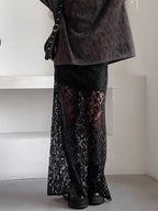 Bottom Sheer Black Cut Out Lace Raised Waist Skirt