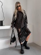 Bottom Sheer Black Cut Out Lace Raised Waist Skirt