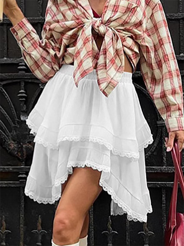 Skirts White Raised Waist Elegant Mini Women's Bottoms