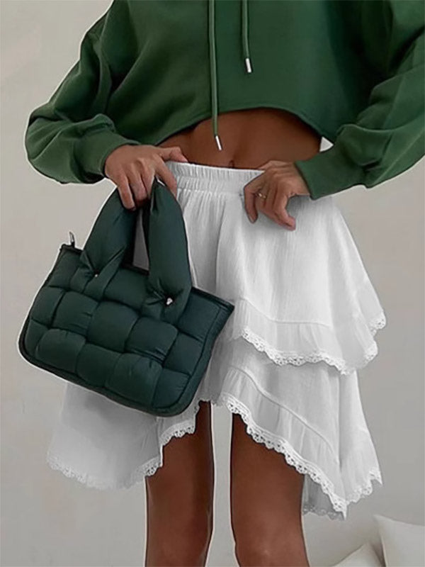 Skirts White Raised Waist Elegant Mini Women's Bottoms