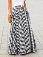 Skirts Black Plaid Casual Summer Long Women's Bottoms