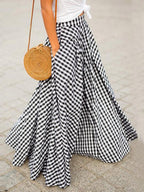 Skirts Black Plaid Casual Summer Long Women's Bottoms
