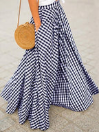 Skirts Black Plaid Casual Summer Long Women's Bottoms