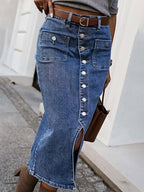 Skirts Gray Denim Casual Summer Mid-calf Length Women's Bottoms