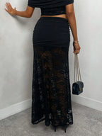 Skirts Black Sheer Nylon Sexy Fall Long Women's Bottoms