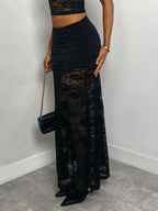 Skirts Black Sheer Nylon Sexy Fall Long Women's Bottoms