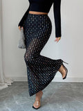 Skirts Black Raised Waist Polka Dot Elegant Long Women's Bottoms
