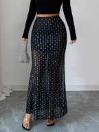 Skirts Black Raised Waist Polka Dot Elegant Long Women's Bottoms