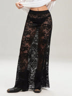 Skirts Black Lace Raised Waist Sexy Sheer Long Women's Bottoms