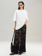 Skirts Black Lace Raised Waist Sexy Sheer Long Women's Bottoms
