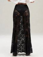 Skirts Black Lace Raised Waist Sexy Sheer Long Women's Bottoms