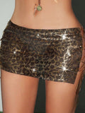 Skirts Leopard Shiny Metallic Sexy Slim Fit Fall Mini Women's Bottoms