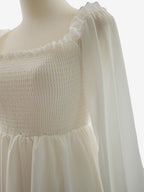 Daily Dresses Maxi Woman's Dress Long Sleeves Square Neck High Rise Waist Academic White Dress